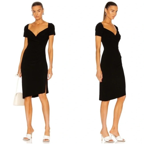 Norma Kamali Sweetheart Side Drape Asymmetric Dress Black - Picture 1 of 7
